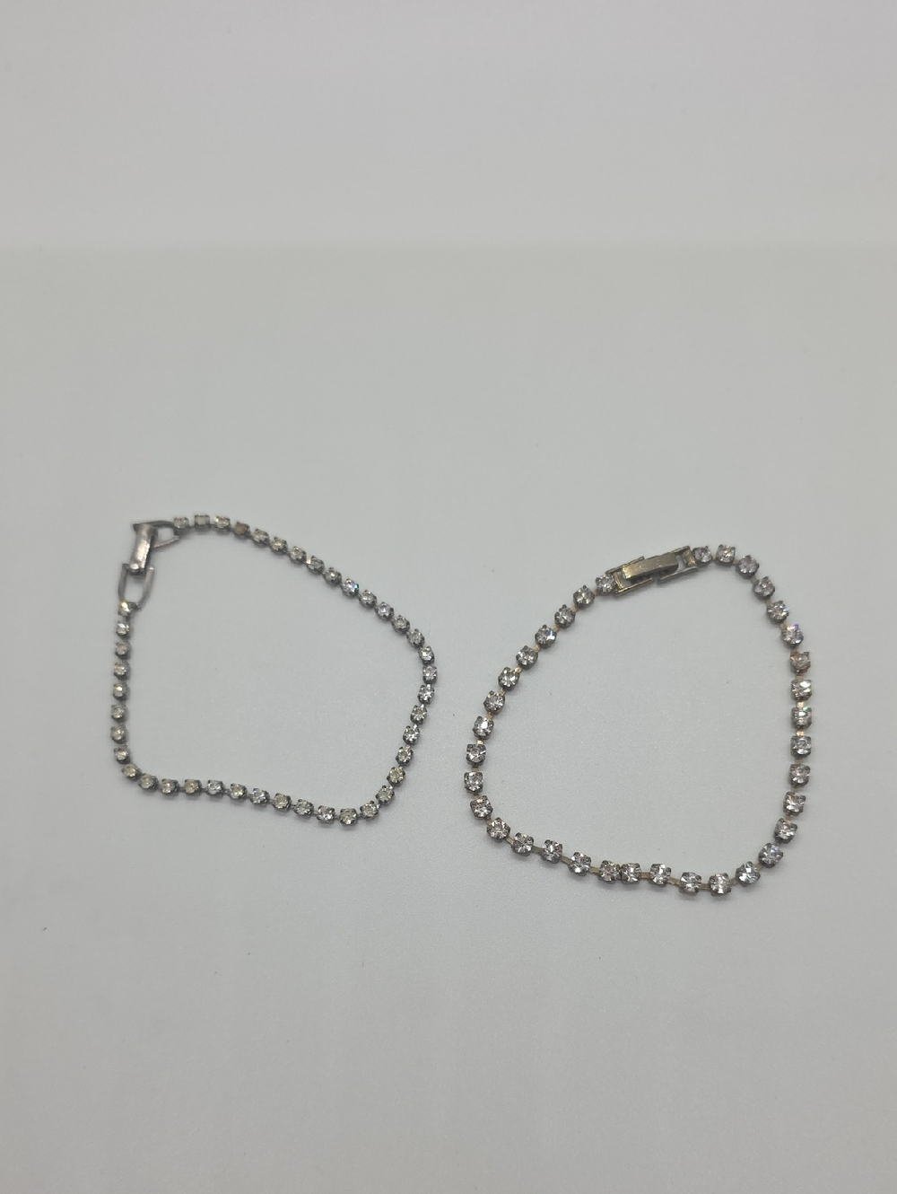 Source Unknown Silver Crystal Tennis Bracelet Pair